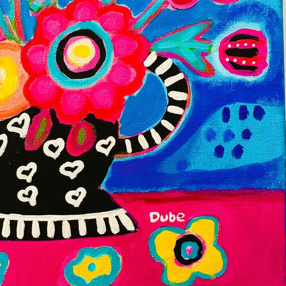 Folk Art Flower Painting: Cheery Gallery Wall Decor One-of-a-Kind Original - Picture 6 of 9